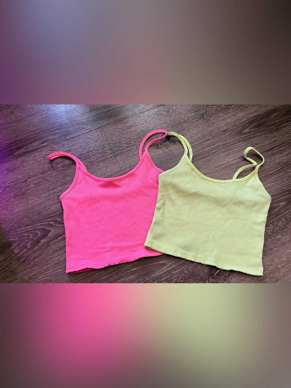 American Eagle Outfitters Ribbed Crop Camisole Duo — Hot Pink & Light Lime